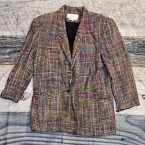 Earl Rutenberg Collection Tweed Jacket Vintage Size Small Multicolor Silk